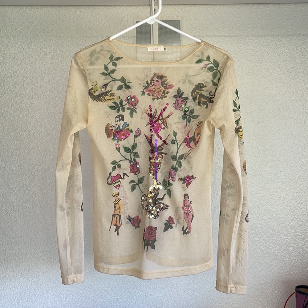 Sheer long sleeved top, size M